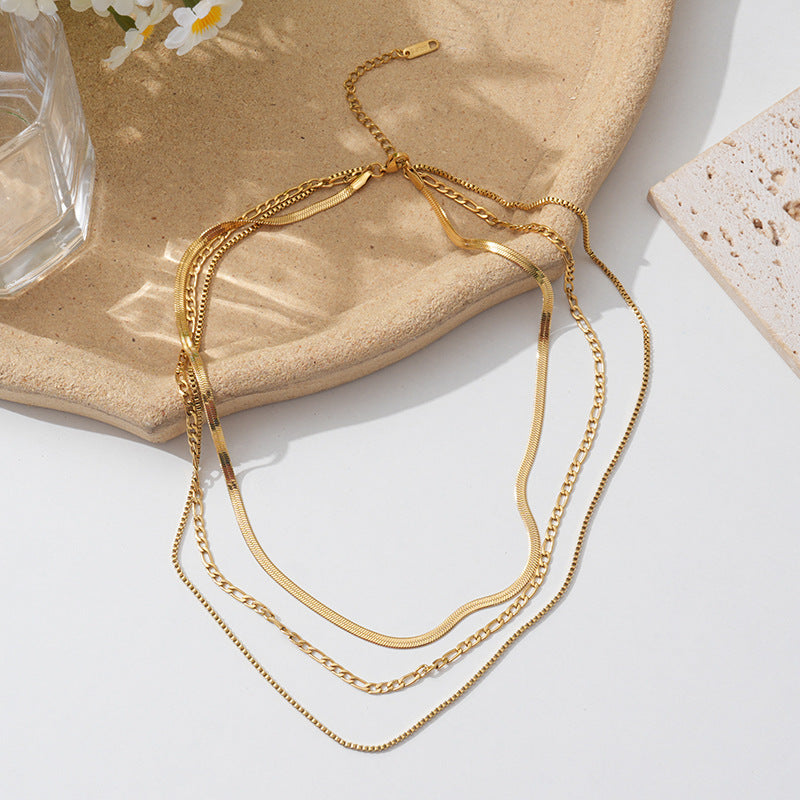 Valerie 18K Gold Plated Three Row Layered Chain Necklace