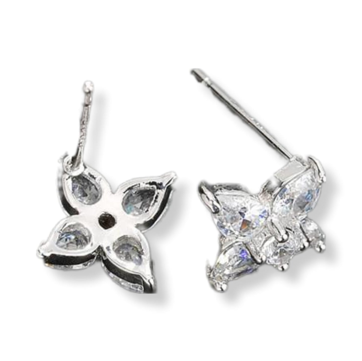 Flora Rhodium Plated Cubic Zirconia Flower Stud Earrings