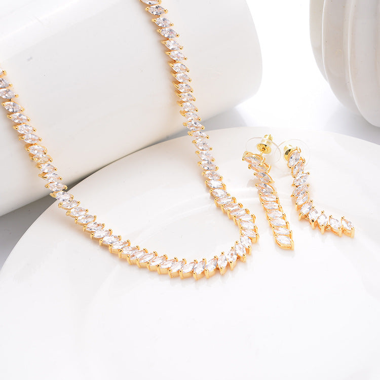 Teagen 18K Gold Plated Almond Cubic Zirconia Tennis Necklace & Earrings