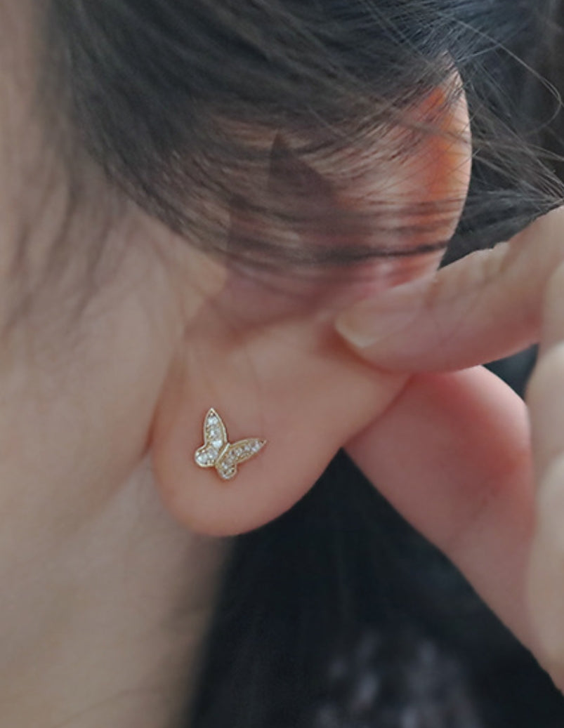 Motra 14K Gold Plated 925 Sterling Silver Cubic Zirconia Butterfly Earrings