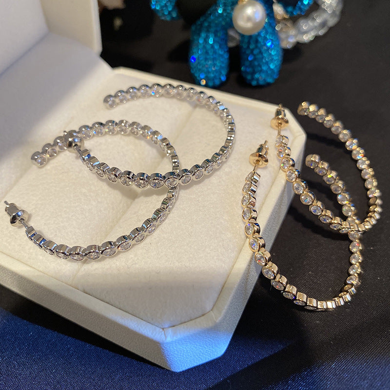 Rachel 18K Gold/Rhodium Plated All-Around Cubic Zirconia Stones Hoop Earrings