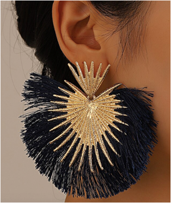 Cleo Navy Tassel Fringe Statement Post Earrings