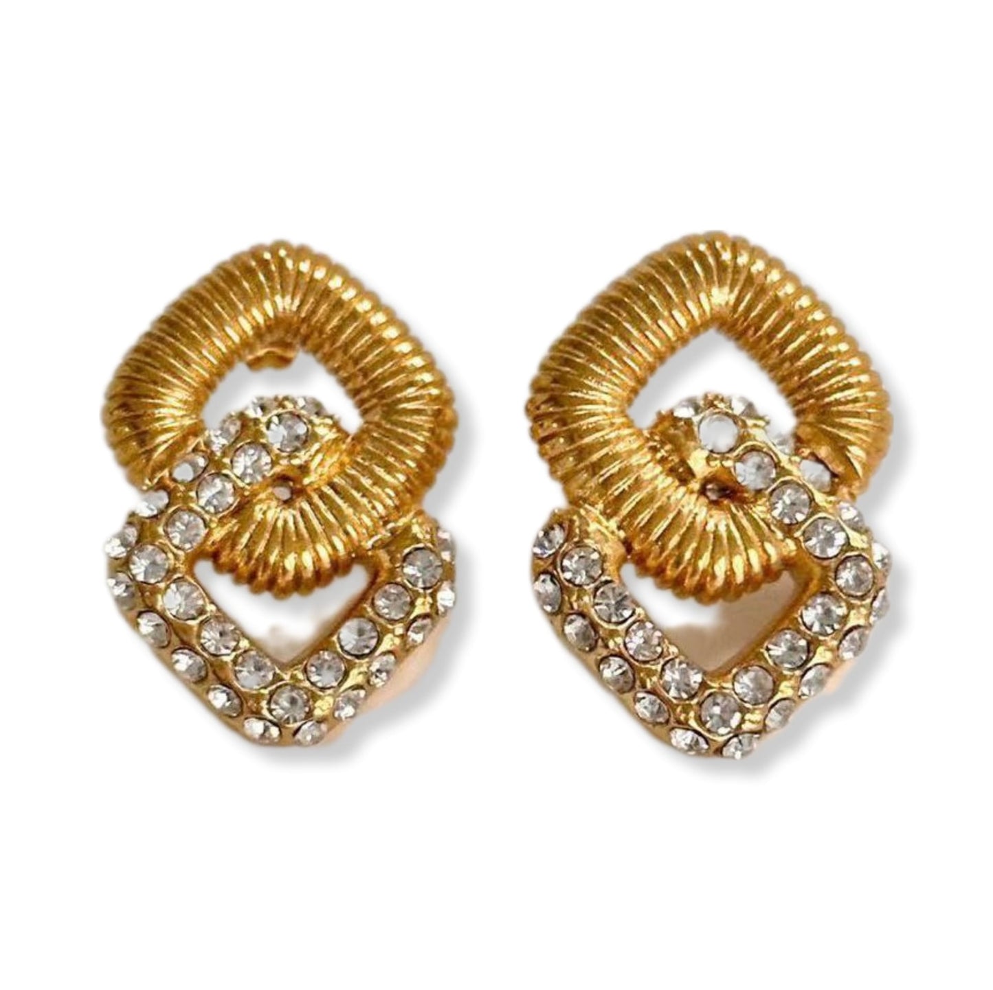 Destiny 18K Gold Plated Double Diamond Pave Post Earrings