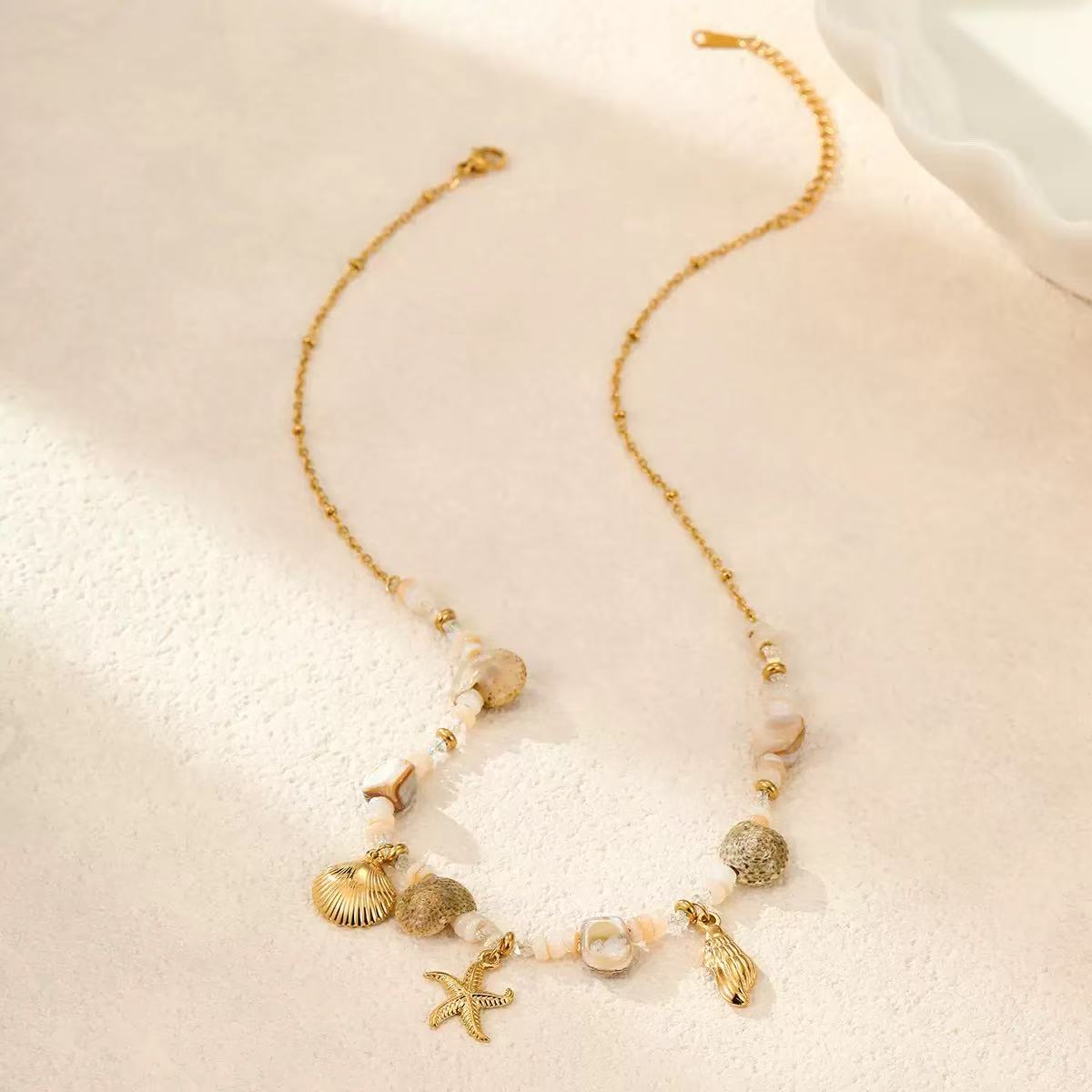 Selena 18K Gold Plated Stainless Steel Seashell & Crystal Charm Necklace