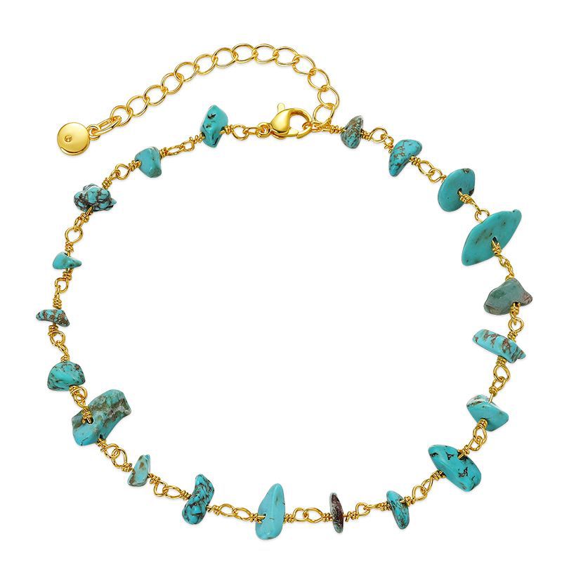Briana 18K Gold Plated Semi Precious Turquois Stones Anklet