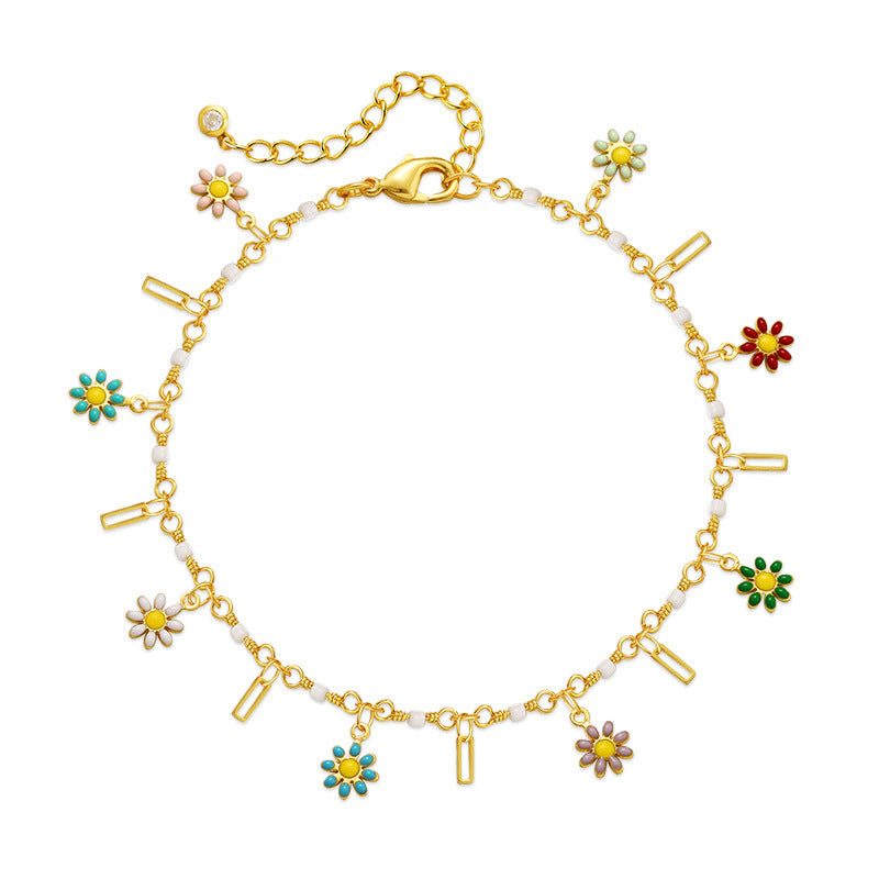 Dede 18K Gold Plated Daisy Enamel Charm Anklet