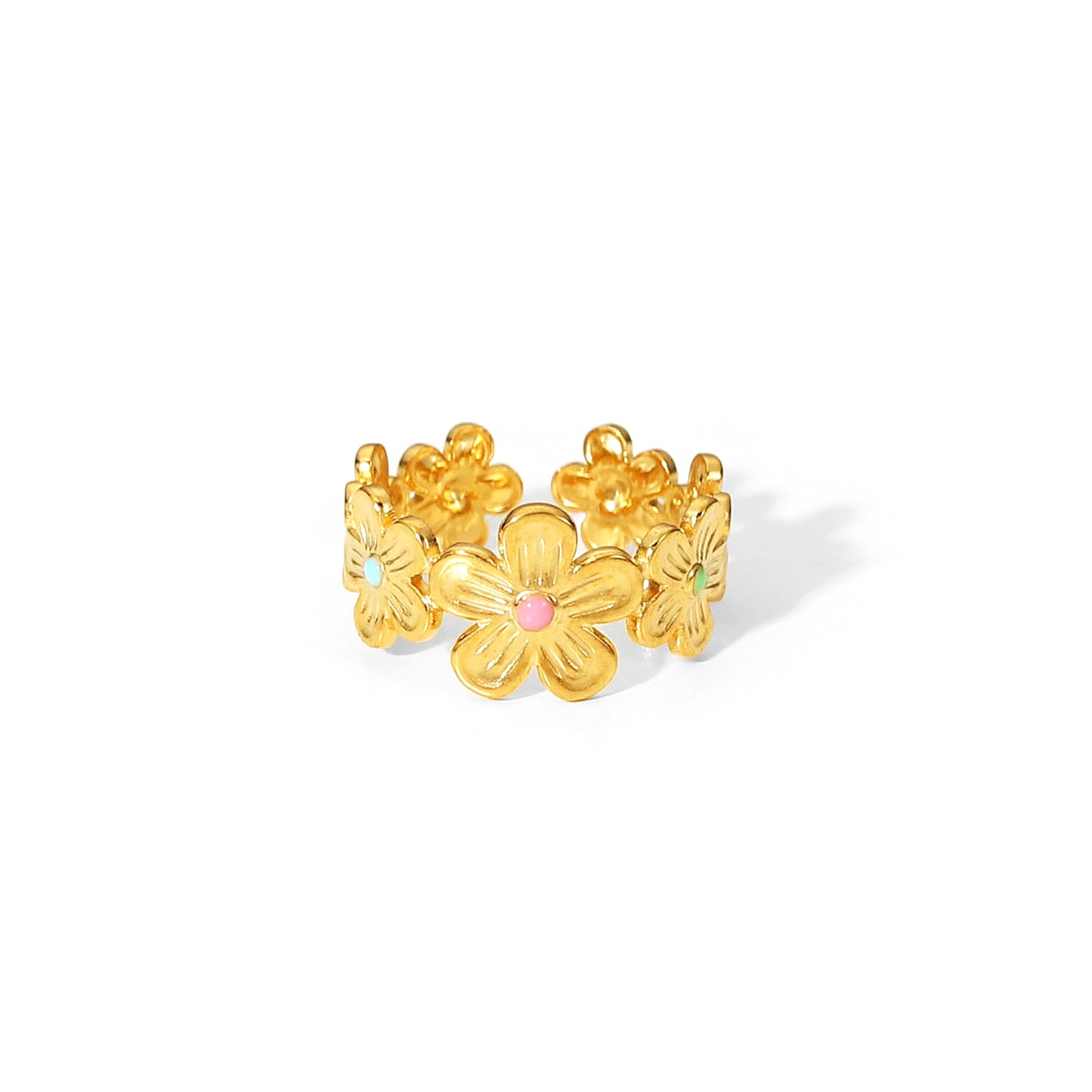 Daisy 18K Gold Plated Adjustable Enamel Ring