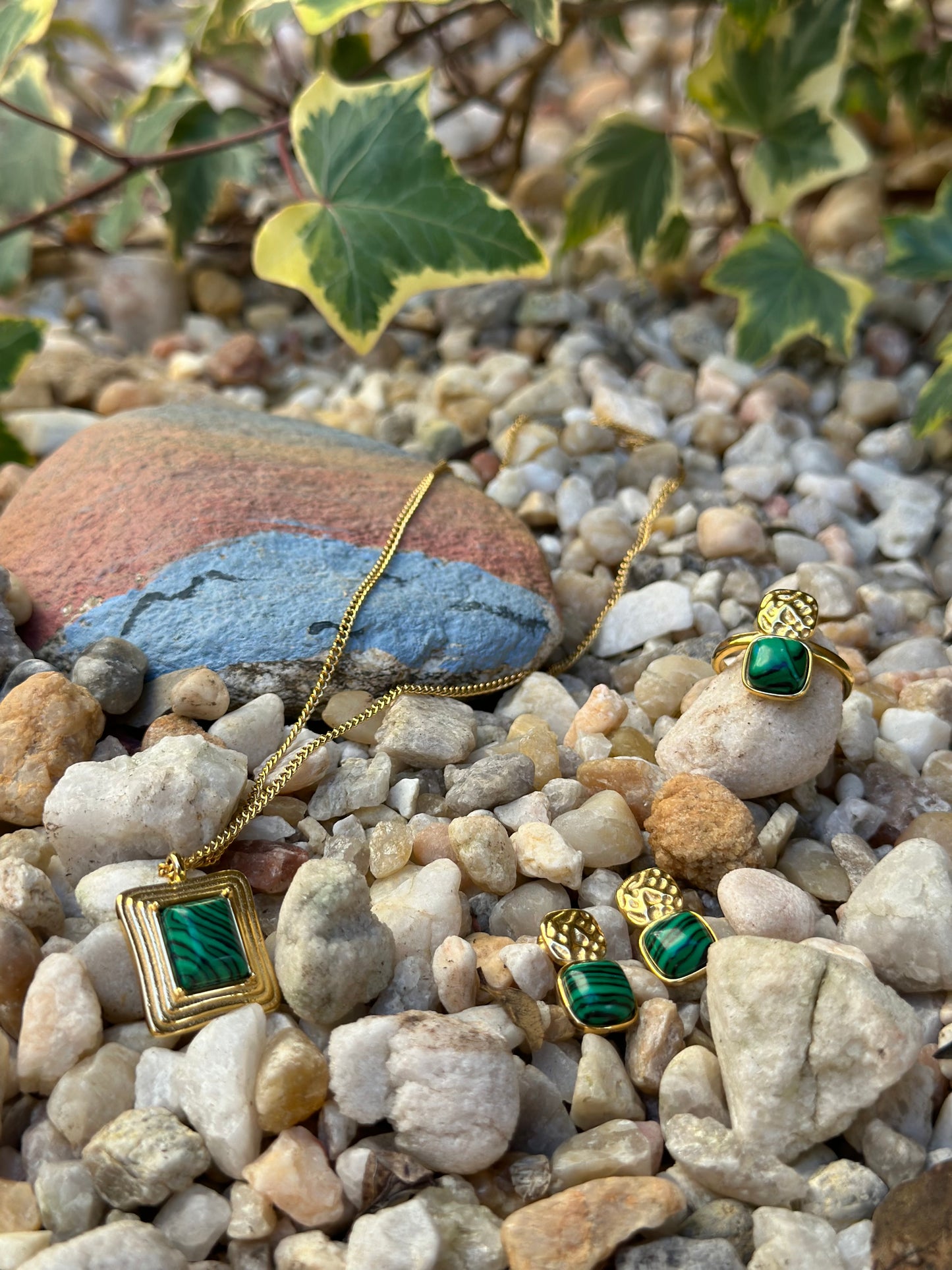 Renee 18K Gold Plated Malachite Adjustable Ring
