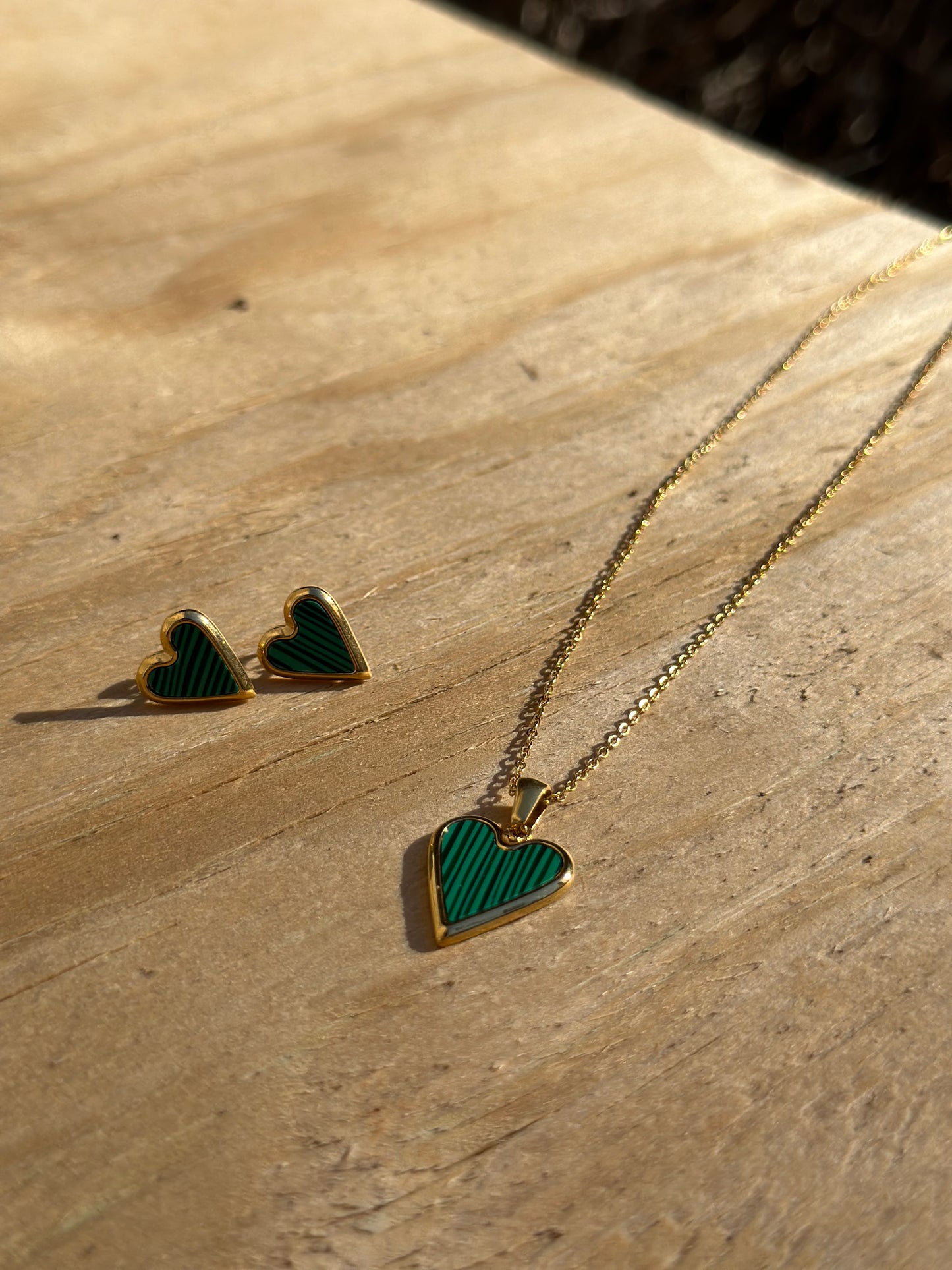 Maeve 18K Gold Plated Malachite Heart Earrings