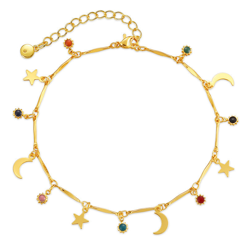 Mackenzie 18K Gold Plated Resin Sun, Moon, & Stars Charm Anklet