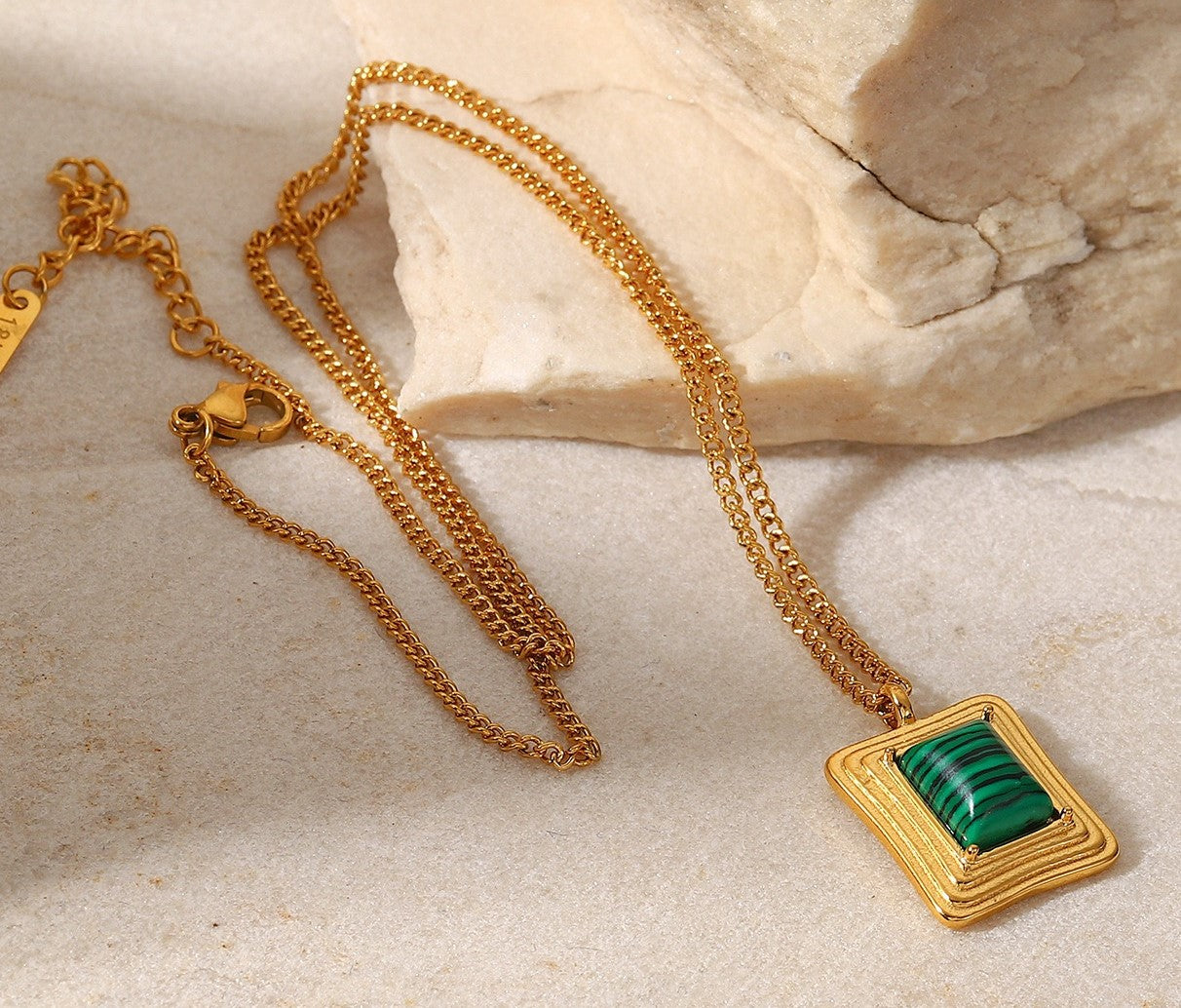 Mariam 18K Gold Plated Malachite Square Pendant Necklace
