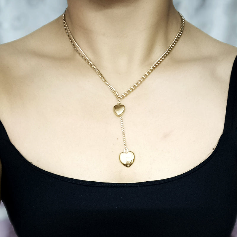 Olivia 14K Gold Plated Double Heart Multi Chain Necklace