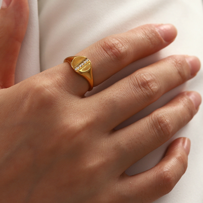 Alessia 18K Gold Plated Pave Signet Ring