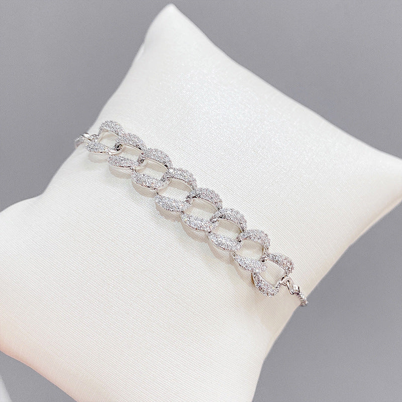 Winnie 14K Gold & Rhodium Plated CZ Micropave Link Bolo Bracelets - Set of Two