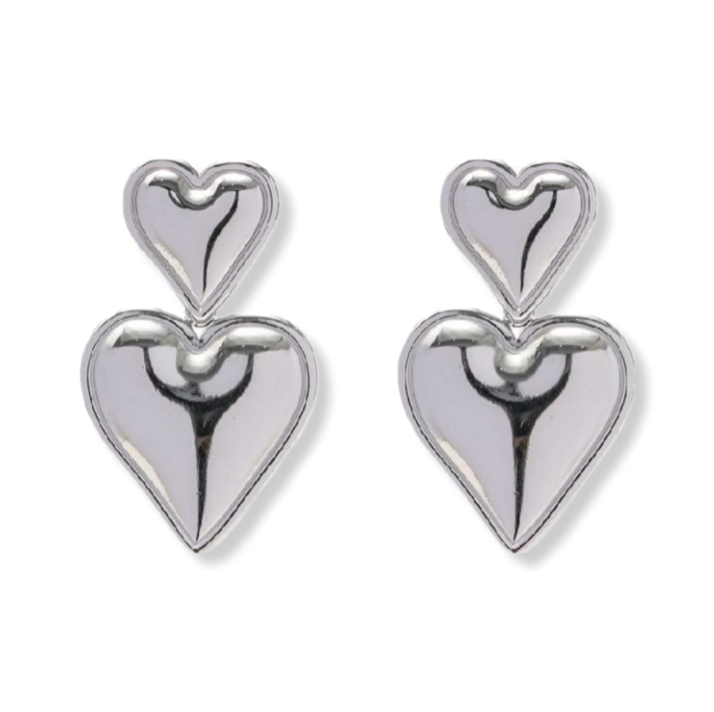 Talli Rhodium Plated Double Heart Drop Statement Post Earrings