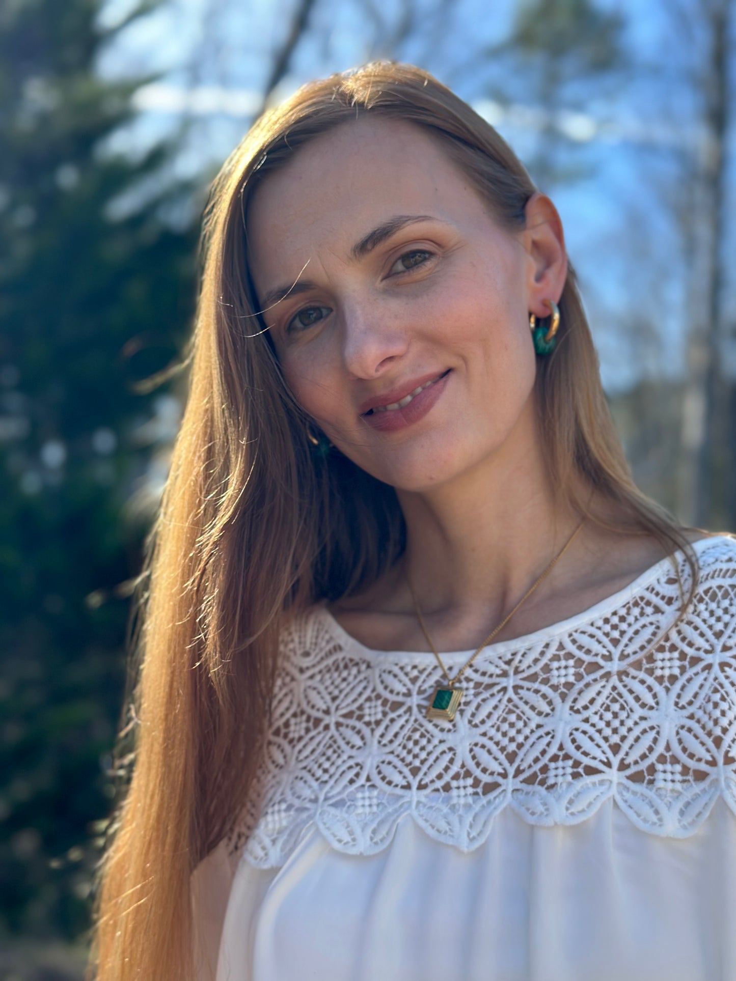 Clara 18K Gold Plated Malachite Hoop Earrings