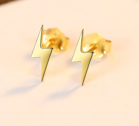 Drea 18K Gold/Rhodium Plated 925 Sterling Silver Lightning Bolt Stud Earrings