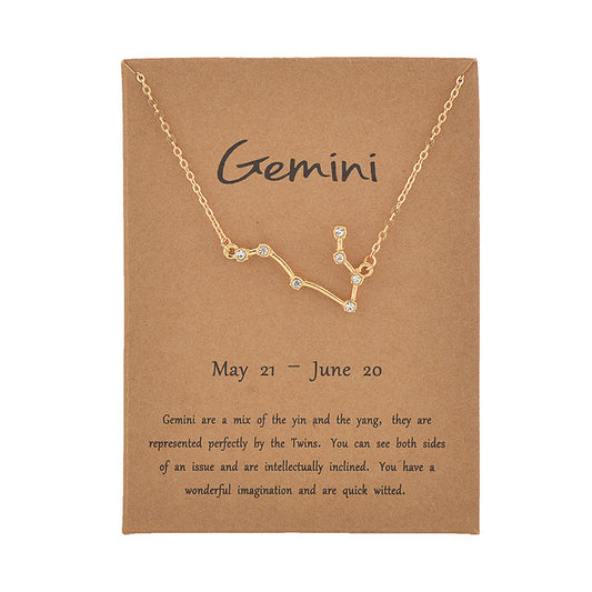 Gemini 18K Gold Plated Dainty Zodiac Constellation Necklace