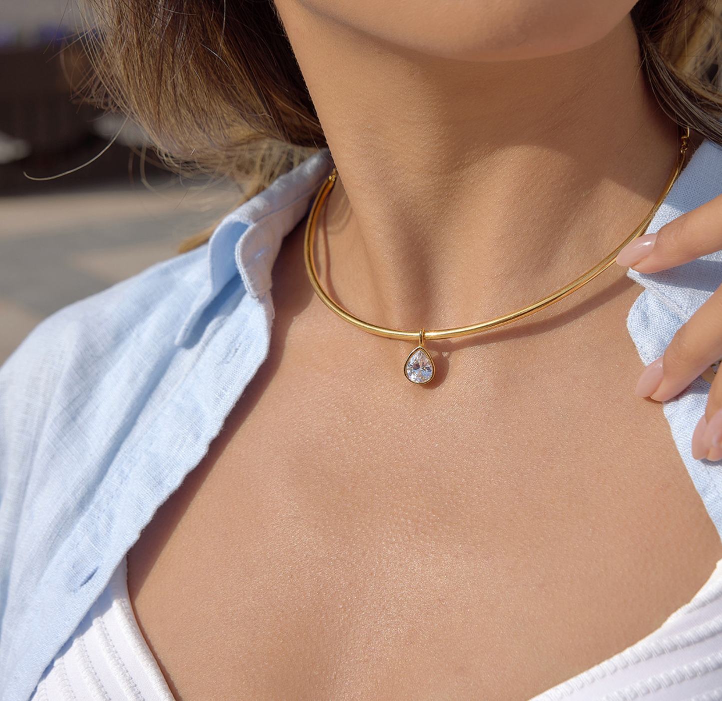Kendall 18K Gold Plated CZ Teardrop Collar Necklace
