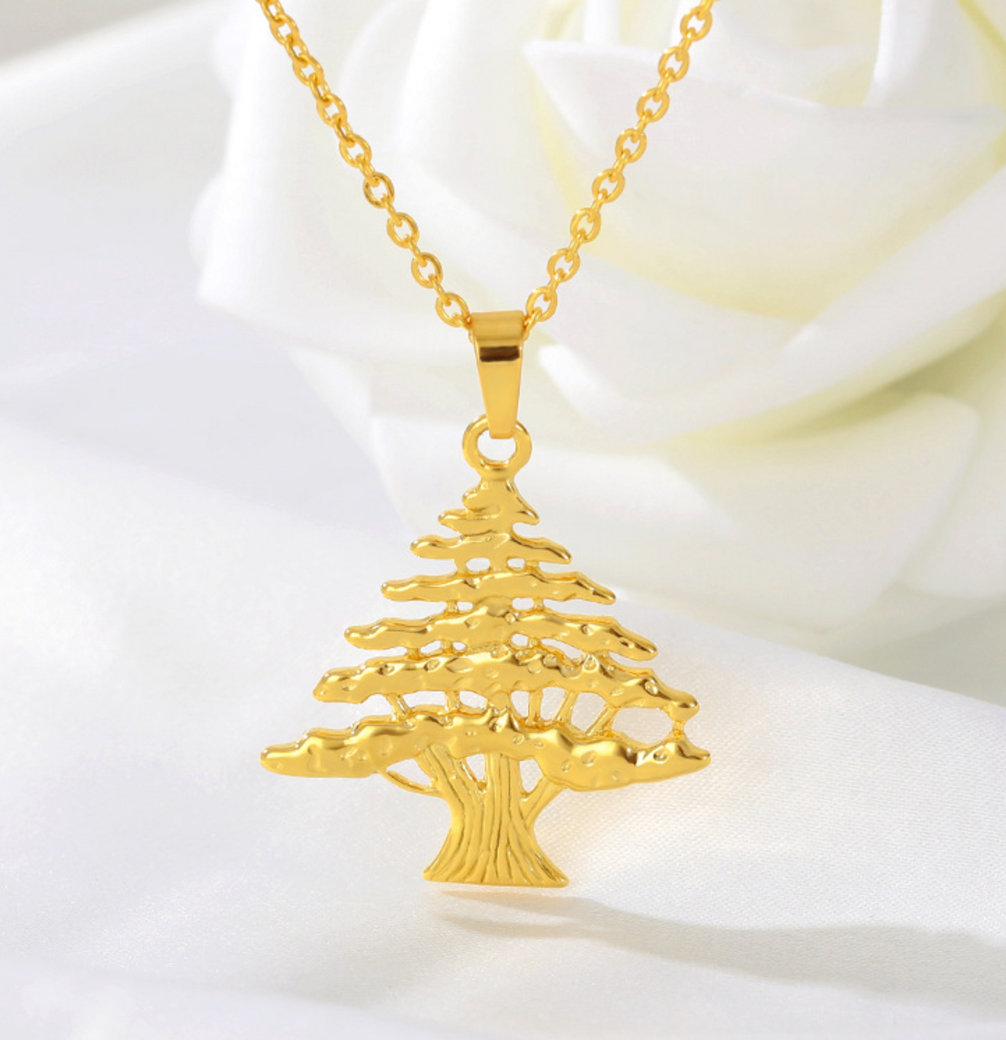 Lebanese Cedar Tree 18K Gold Plated Pendant Necklace