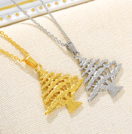 Lebanese Cedar Tree 18K Gold Plated Pendant Necklace