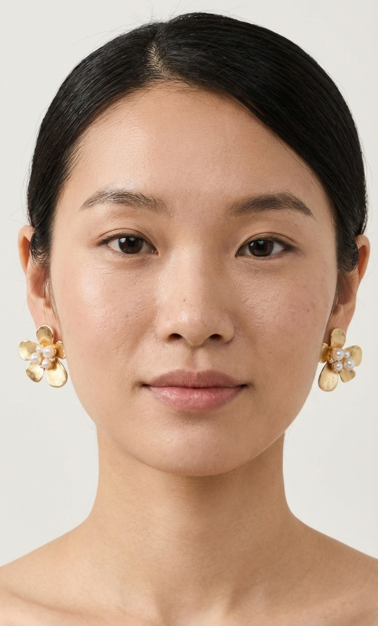 Nancy 14K Gold Plated Flower Pearl Statement Earring