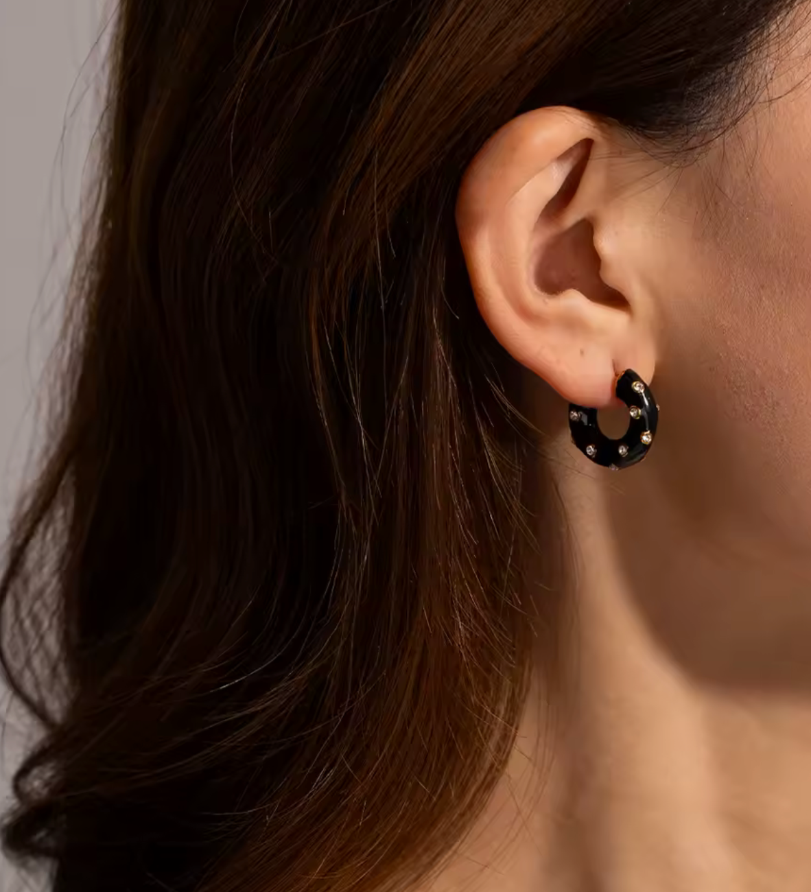 Ava 18K Gold Plated Cubic Zirconia Embellished Enamel Hoop Earrings