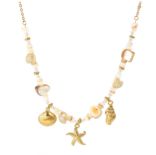Selena 18K Gold Plated Stainless Steel Seashell & Crystal Charm Necklace
