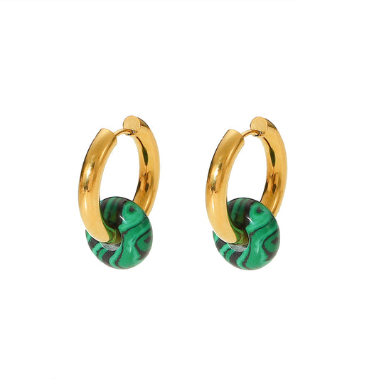 Clara 18K Gold Plated Malachite Hoop Earrings