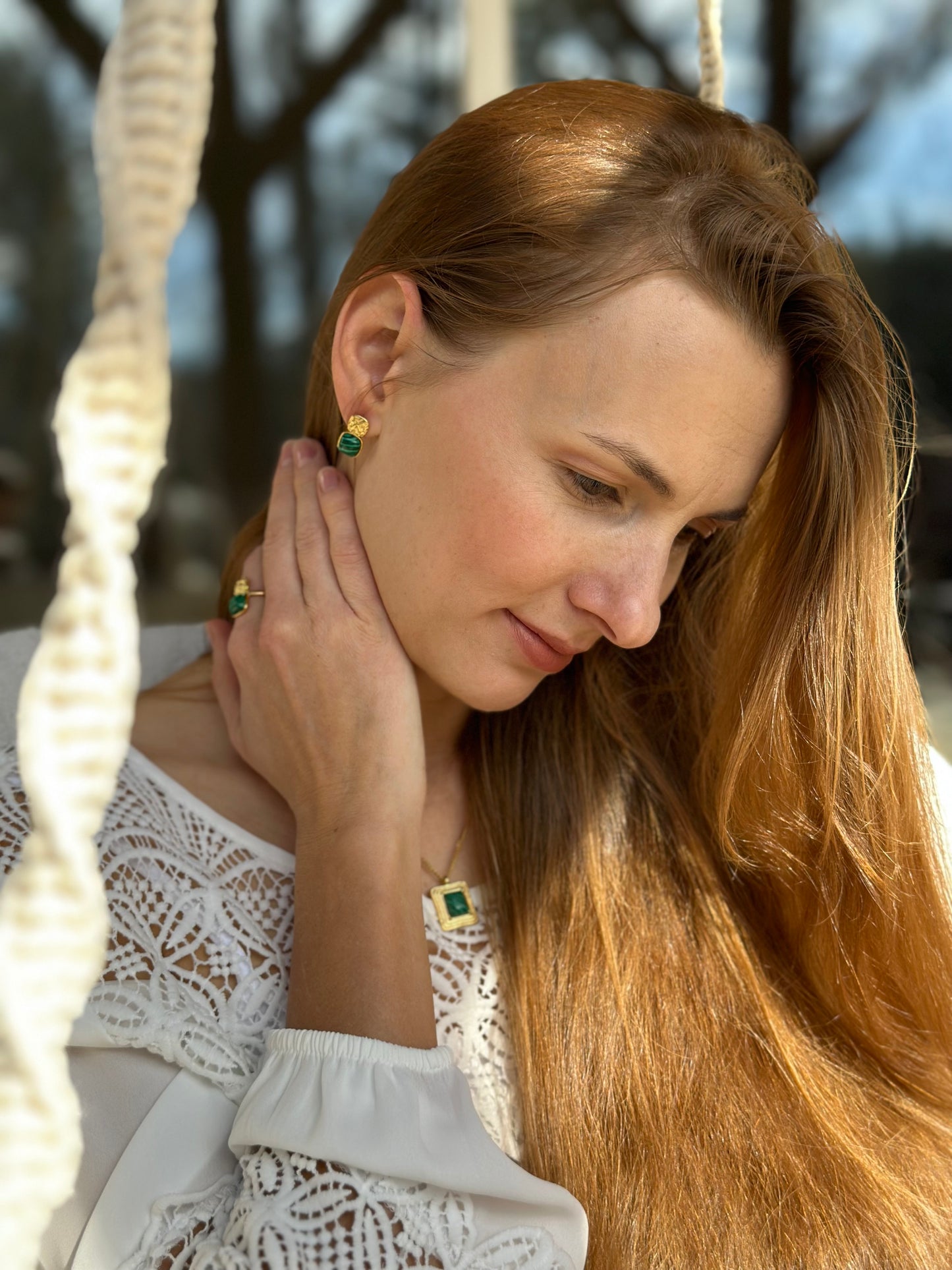 Penelope 18K Gold Plated Malachite Earrings