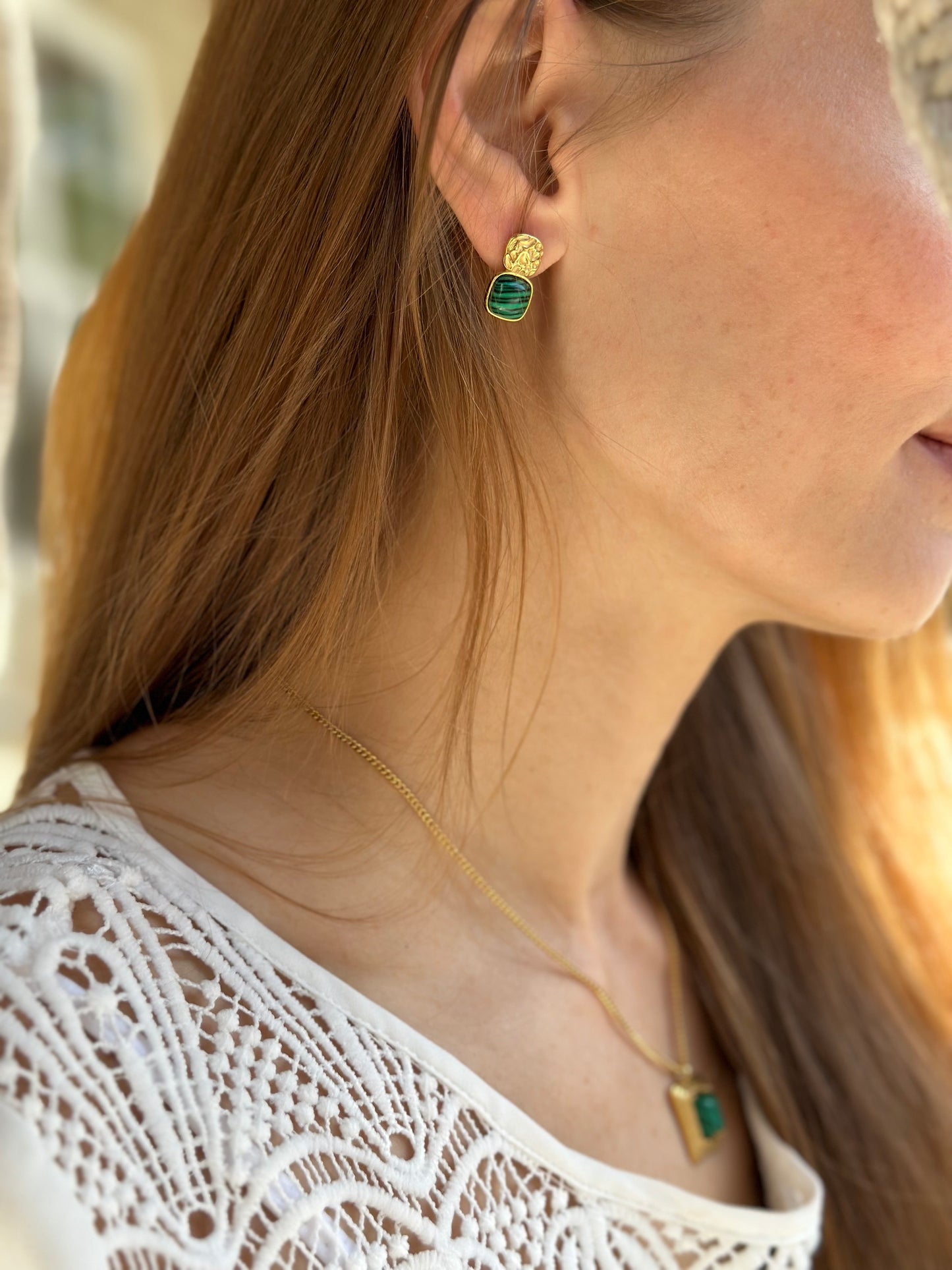 Penelope 18K Gold Plated Malachite Earrings