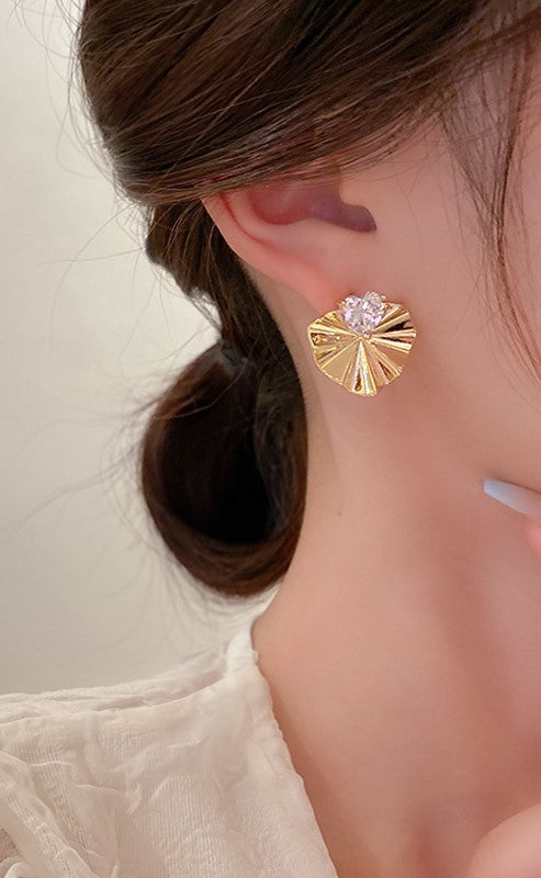 Ranan 14K Gold Plated Cubic Zirconia Heart Fan Earrings
