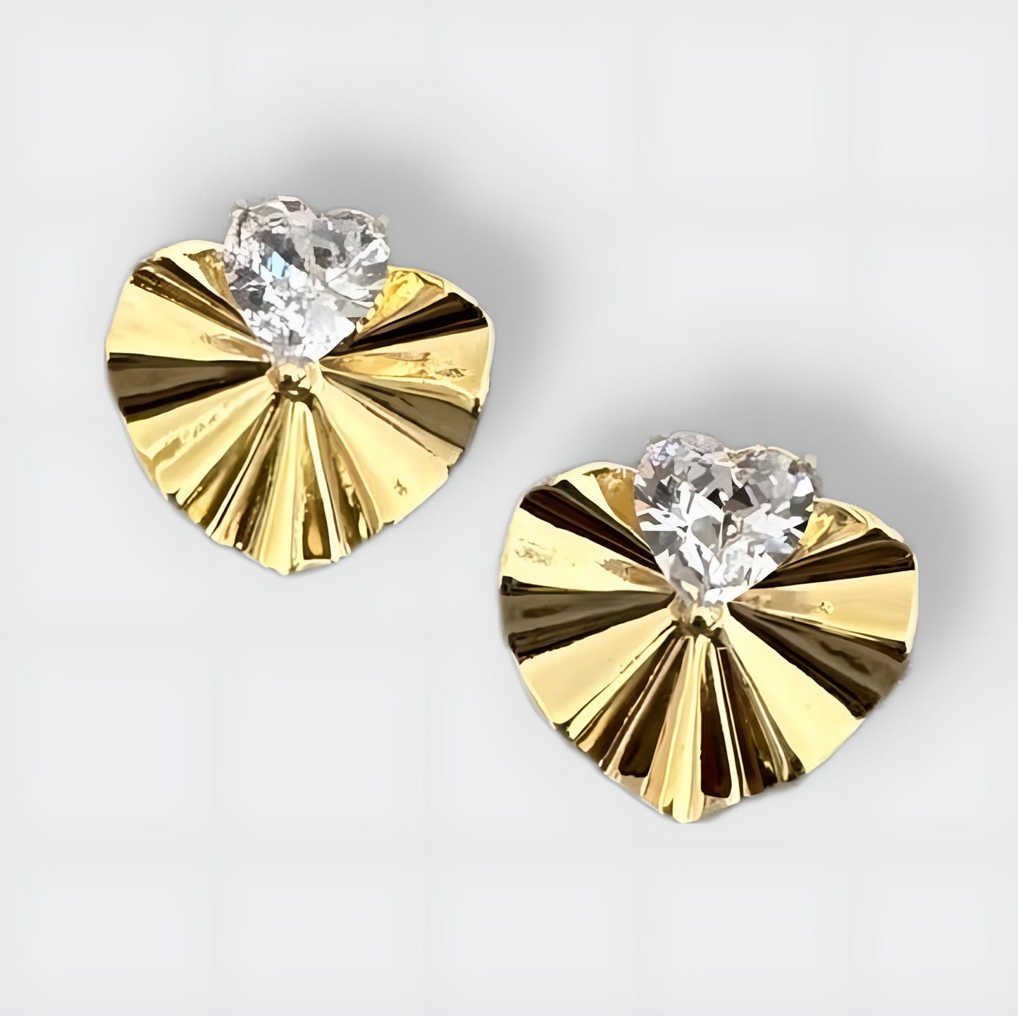 Ranan 14K Gold Plated Cubic Zirconia Heart Fan Earrings